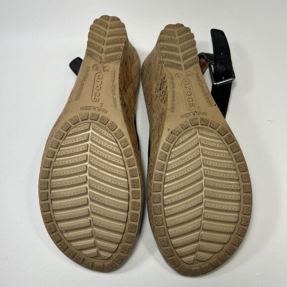 CROCS A Leigh Cork Black Wedge Women’s Size 10 - Picture 10 of 10